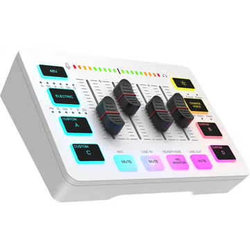 Four-Channel Usb Live Broadcast Audio Mixer Interface, Rgb Backlit Portable Sound Card With Phantom Power And Multi Voice Modulation Effects