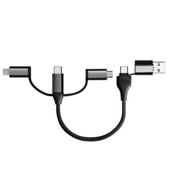 Six-In-One Multi-Format Universal Charging Cord, Dual Input Braided Multi-Tip Charge And Sync Cable With Sliding Interchangeable Connectors